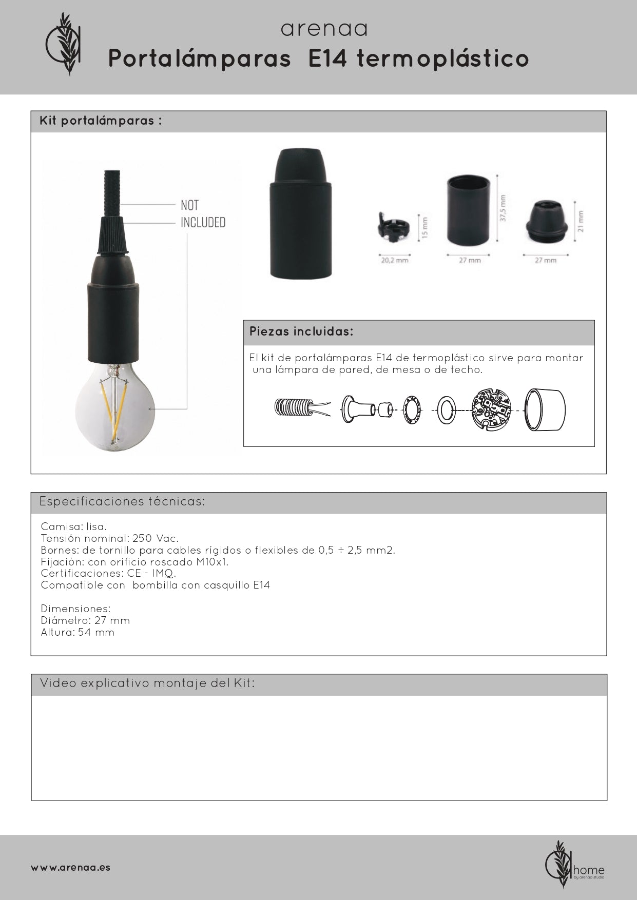 Douille pour appliques intérieures. E14