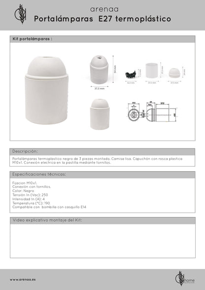 E27 Lampholder for indoor wall lamps.