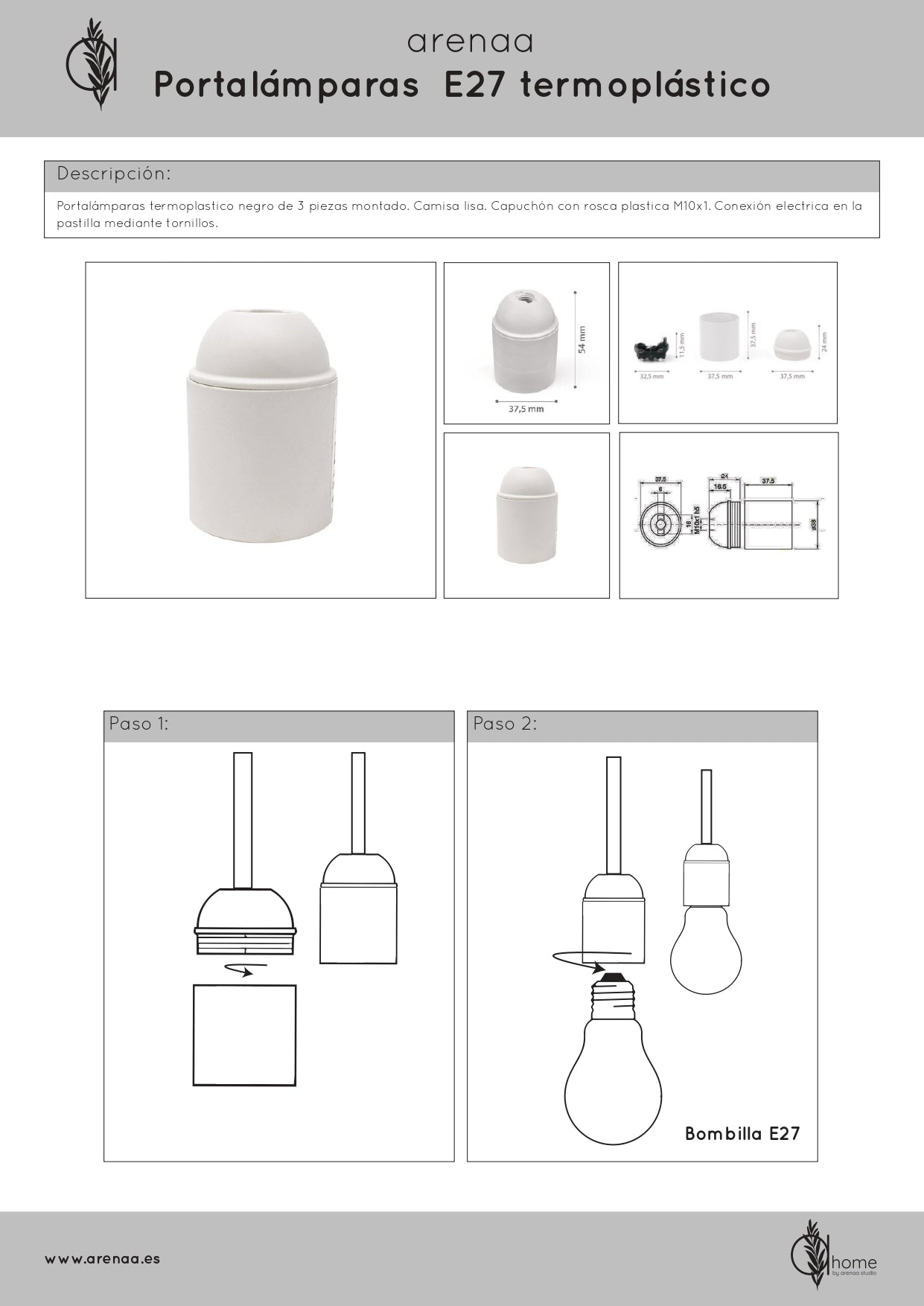 E27 Lampholder for indoor wall lamps.