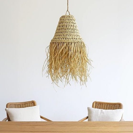 Pantalla lámpara araña rafia